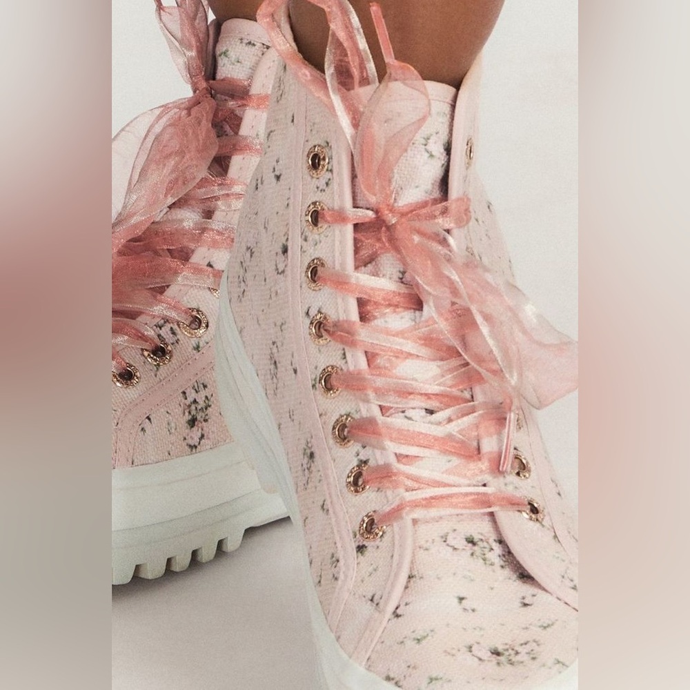LoveShackFancy x Superga High Top Lace Up Boot Floral Sneakers Love Shack Fancy - Picture 3 of 6